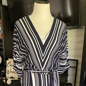 New York & Co Navy/white striped cropped jumpsuit